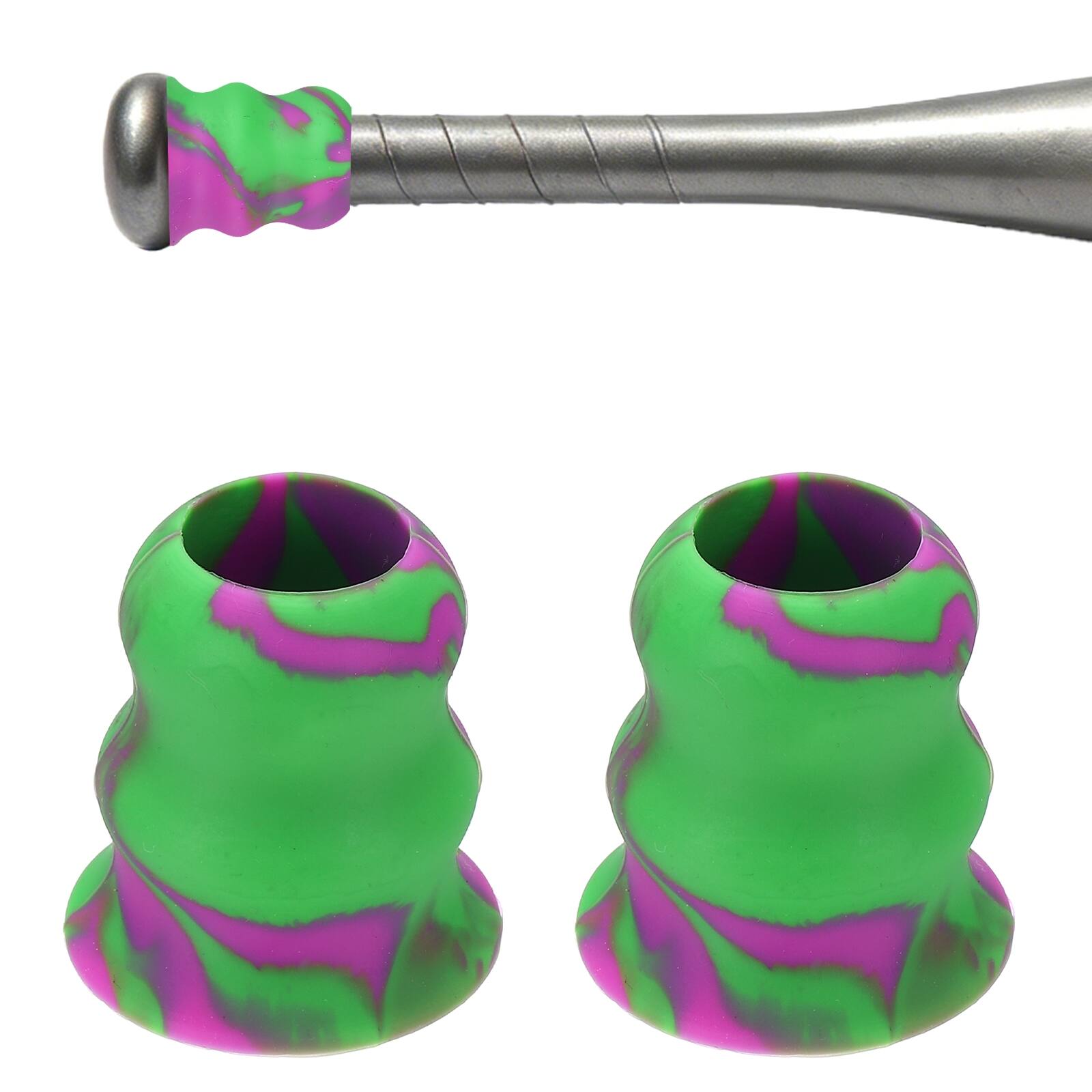 Front. Unique Bargains - Bat Taper, Knob Taper Silicone Non-slip Ergonomic Grip, Easy Installation 2pcs - Fits Most Softball/Baseball Bats - Green-Purple.