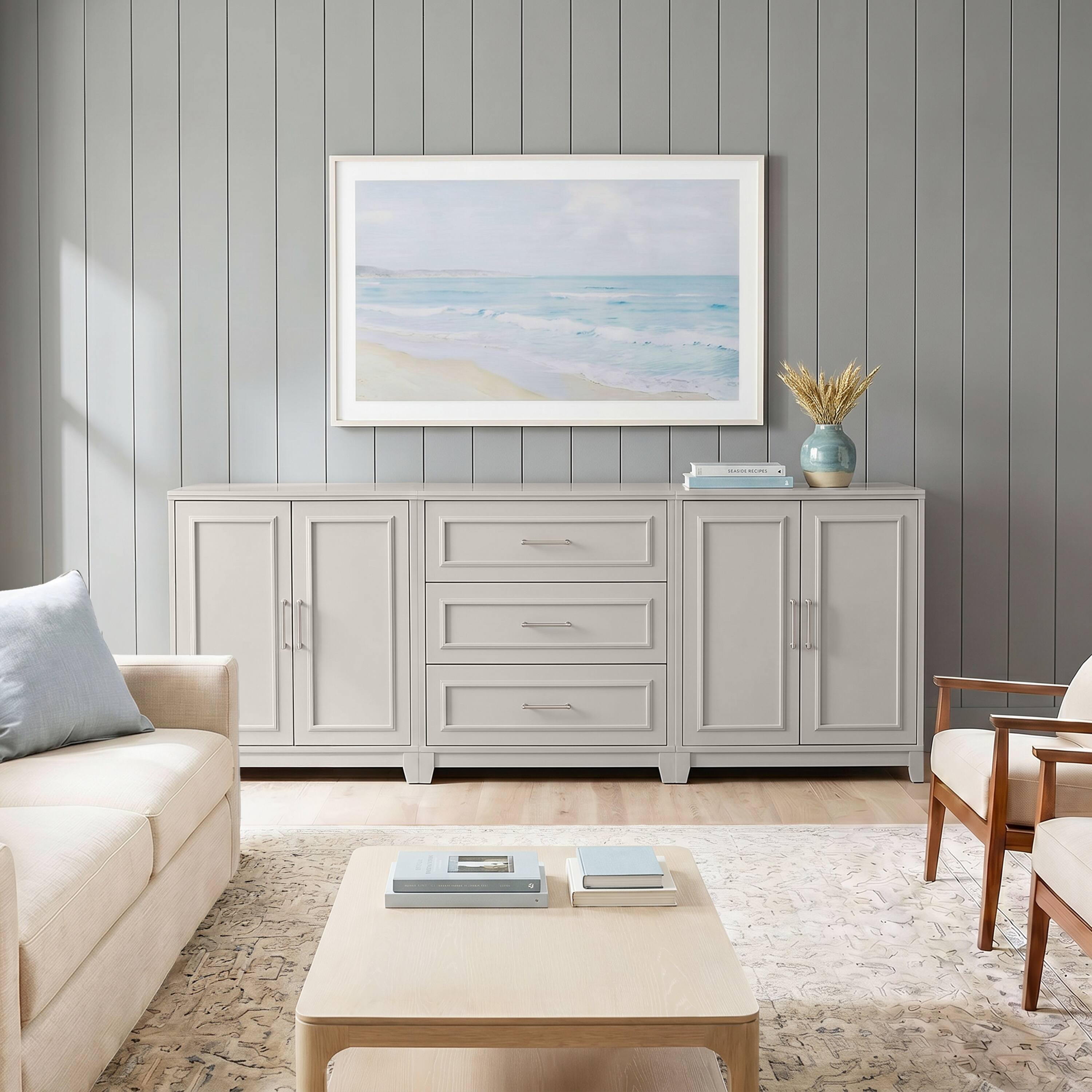 Alt View 5. Martha Stewart - Lily Pond 2-Piece Modular Cabinet and 3-Drawer Base Cabinet Set with Premium Hardware, Soft-Close Doors - Sharkey Gray/Brushed Stainless Steel Hardware.