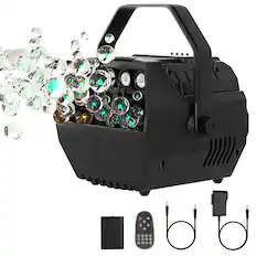 Front. Topteng - RGB LED Bubble Machine with Remote Control - Stage Lighting Effect, Adjustable Speed, for Parties, Weddings, and Events.