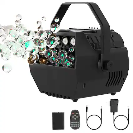 Front. Topteng - RGB LED Automatic Bubble Machine with Remote Control -15W Stage Party Effect Light, Adjustable Speed, for Indoor/Outdoor.