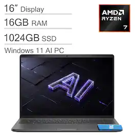 Dell - Upgraded - Pro 16 Plus PB16255 16" FHD+ Business Laptop - AI PC - AMD Ryzen 7 PRO 250 - 16GB RAM - 1TB SSD - Wi-Fi 7 - Win11Pro - Magnetite