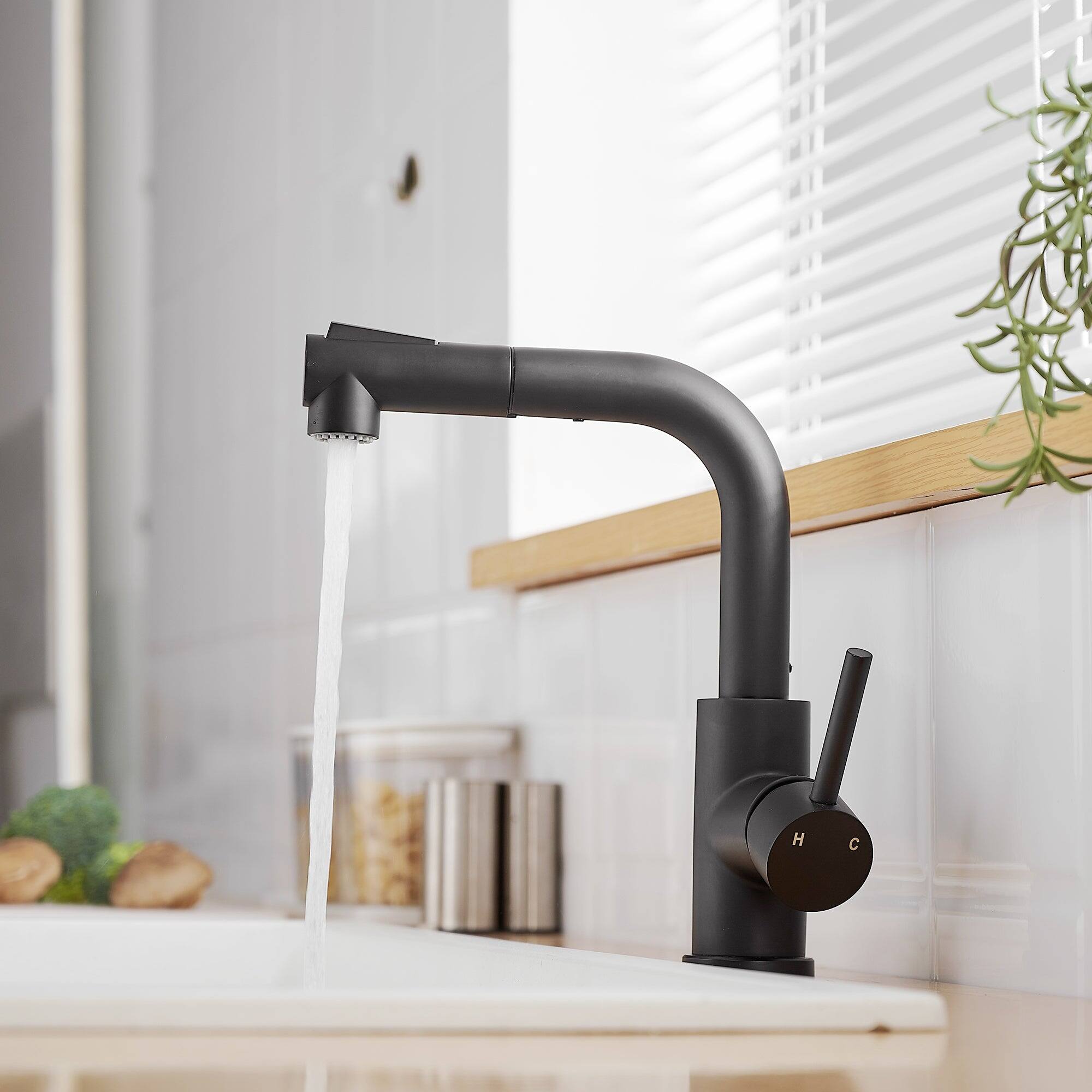 Alt View 7. Boyel Living - Matte Black 2 Spray Patterns Stainless Steel Pull Out Kitchen Faucet with Water Supply Hoses - Matte Black.