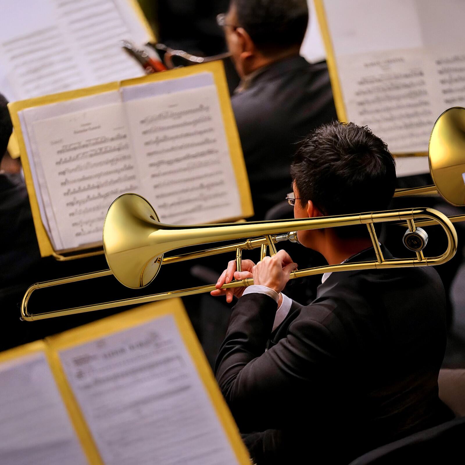 Left. Winado - B Flat Tenor Trombone with Mouthpiece, Brass Slide Bb Trombones for Beginners, Portable Instrument.