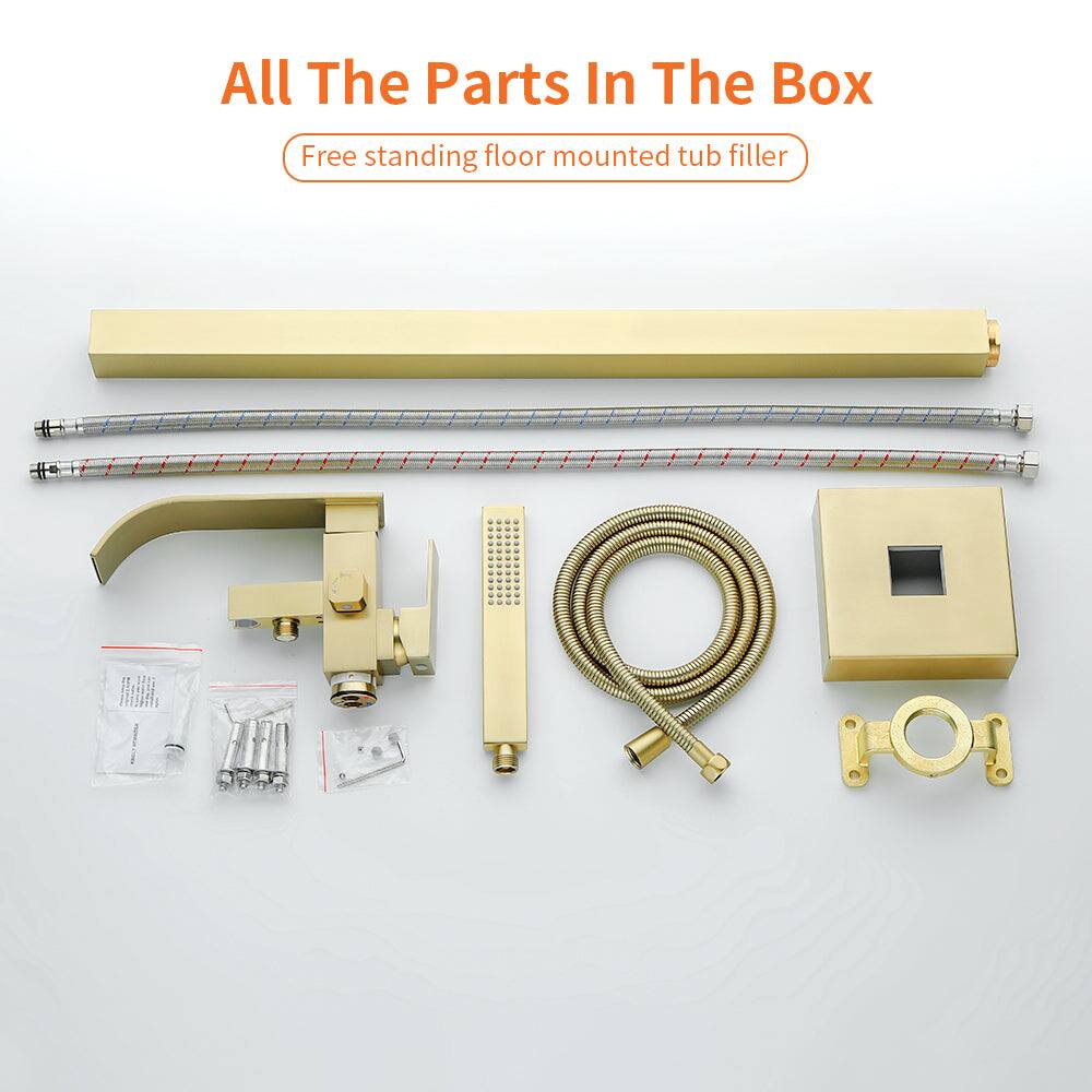 All The Parts In The Box  
Free standing floor mounted tub filler