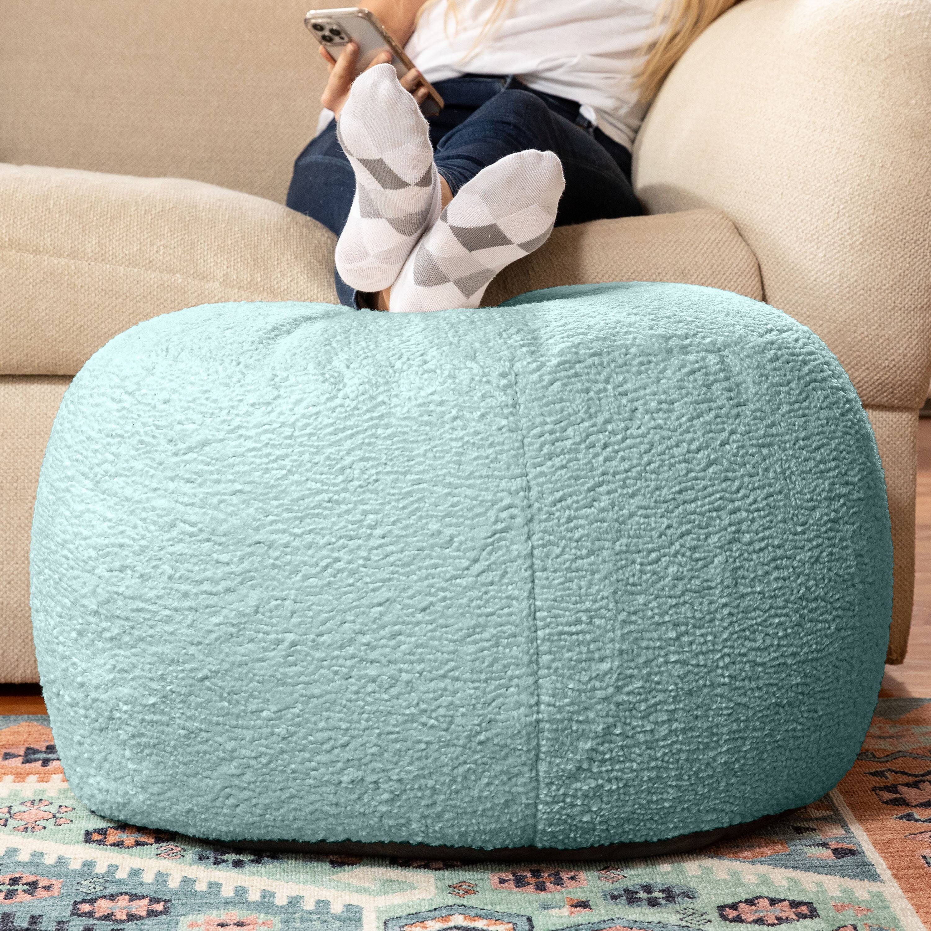 Angle. Jaxx - Jaxx Ellis Ottoman Shearling Faux-Lamb Plush Pouf for Modern Interior Design, Large, Mineral Green - Mineral Green.