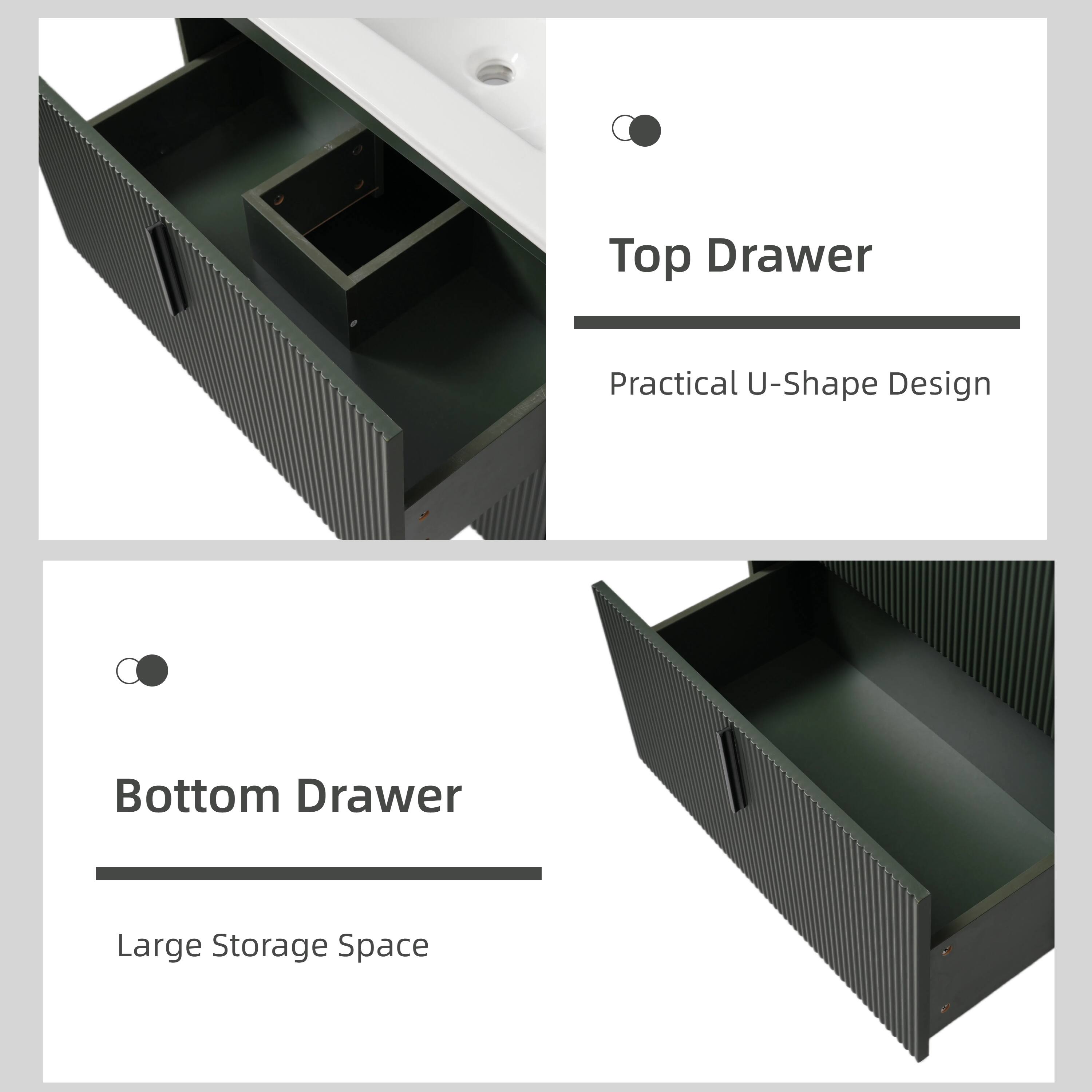 Top Drawer  
Practical U-Shape Design  

Bottom Drawer  
Large Storage Space