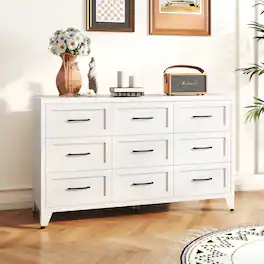 Boyel Living - 9-Drawer Metal Dresser with Smooth-Glide Storage - White