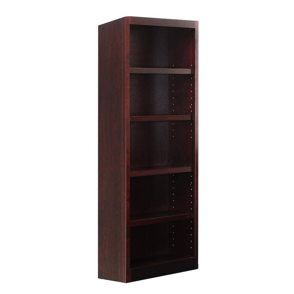 Angle. Concepts in Wood - Single Wide Bookcase 5 Shelves Cherry Finish - Red.
