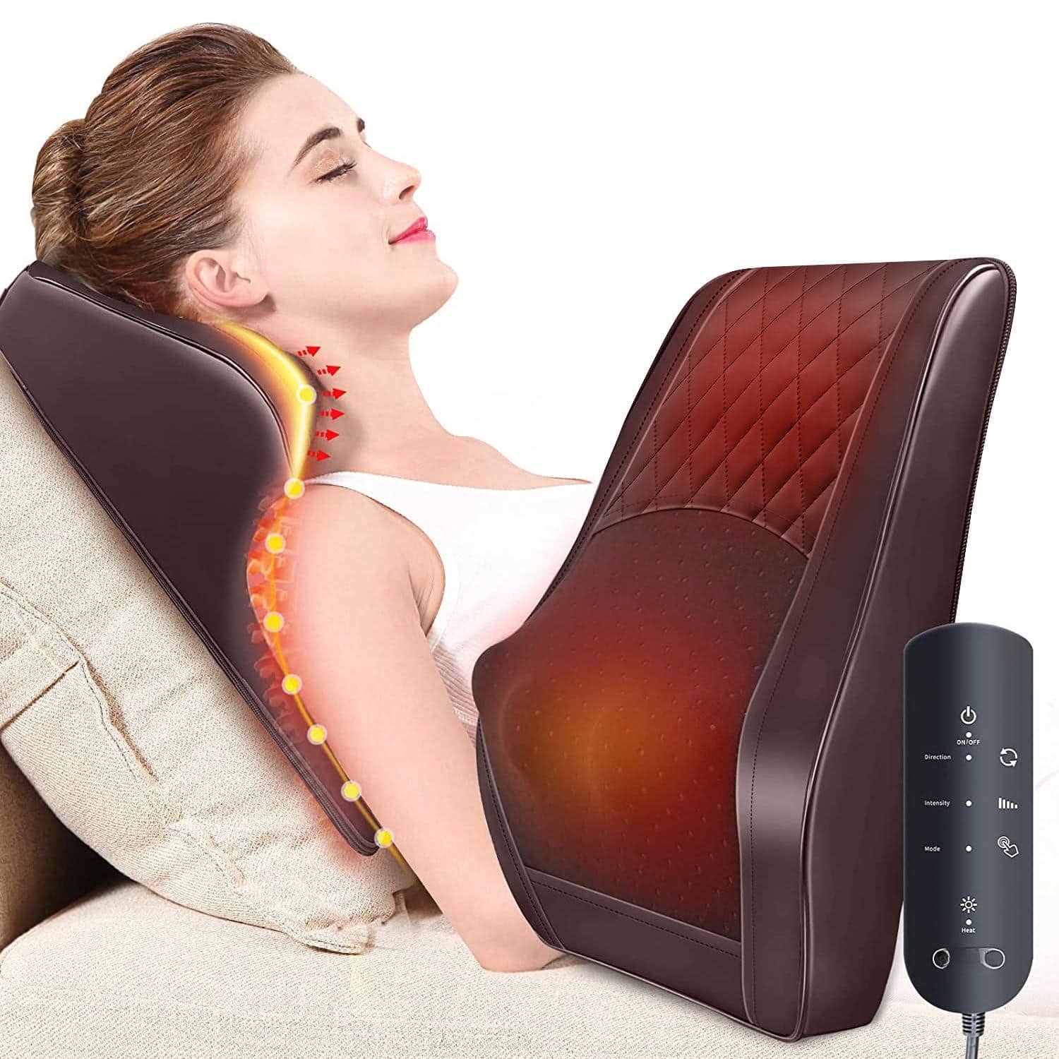 Live At Space - Heated Shiatsu Neck & Back Massage Pillow, 3 Speeds, Dual Heat Zones, 15-Min Auto-Off, Gift for Home Office Car - 642146668036
