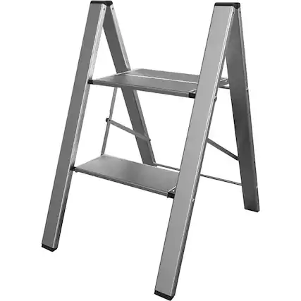 Front. AmeriHome - Ultra Slim Aluminum Two Step Folding Utility Step Ladder - Silver.