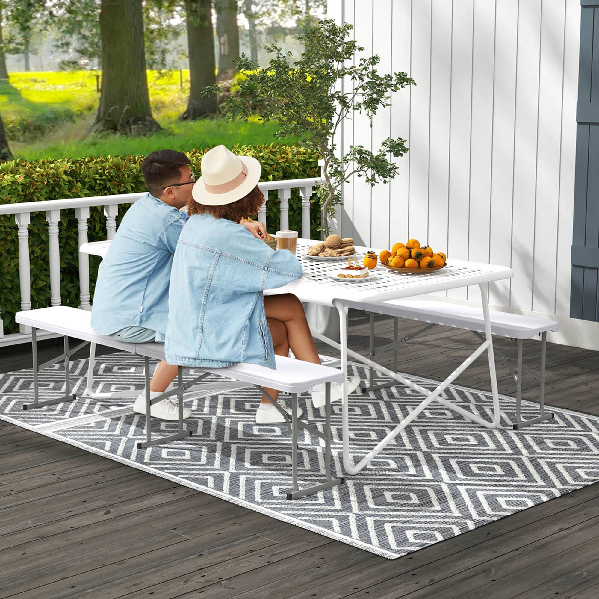 Alt View 1. Costway - Costway 2 PCS Portable Folding Bench with Convenient Handle Non-slip Foot Pads Sturdy Metal Legs - White.