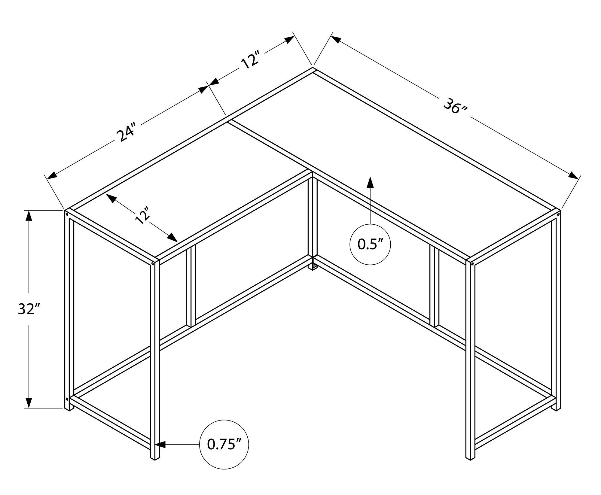 12" 24" 36" 12" 0.5" 32" 0.75"