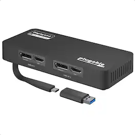 Plugable - 4K DisplayPort and HDMI Dual Monitor Adapter for USB 3.0 and USB-C - Compatible with Windows - Black