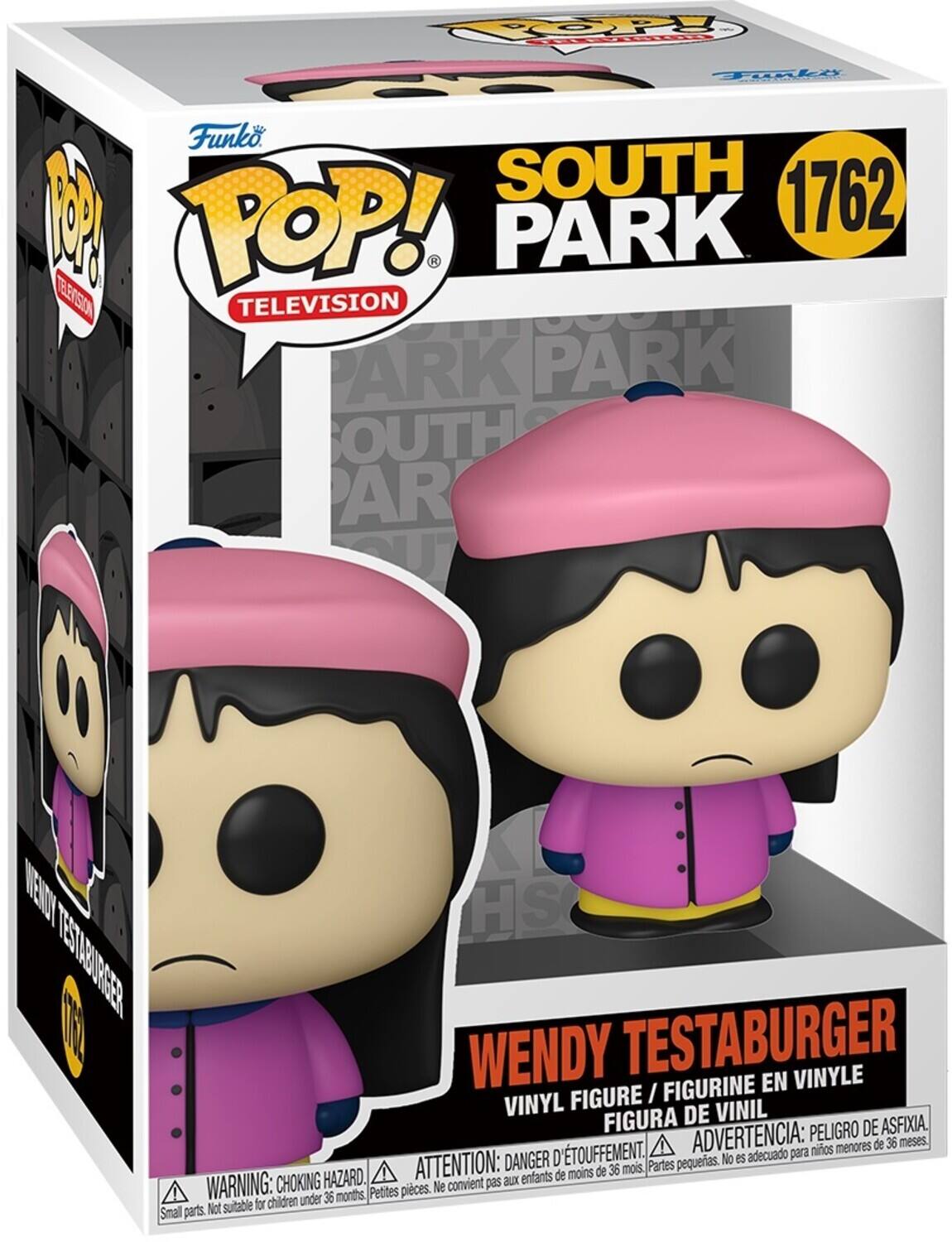 Funko POP! TELEVISION  
SOUTH PARK 1762  
WENDY TESTABURGER  
VINYL FIGURE / FIGURINE EN VINYLE / FIGURA DE VINIL  

WARNING: CHOKING HAZARD. Small parts. Not suitable for children under 36 months.  
ADVERTENCIA: PELIGRO DE ASFIXIA, ADVERTENCIA: DANGER D'ÉTOUFFEMENT.  
ATTENTION: DANGER D'ÉTOUFFEMENT.  
Petites pièces. Ne convient pas aux enfants de moins de 36 mois.