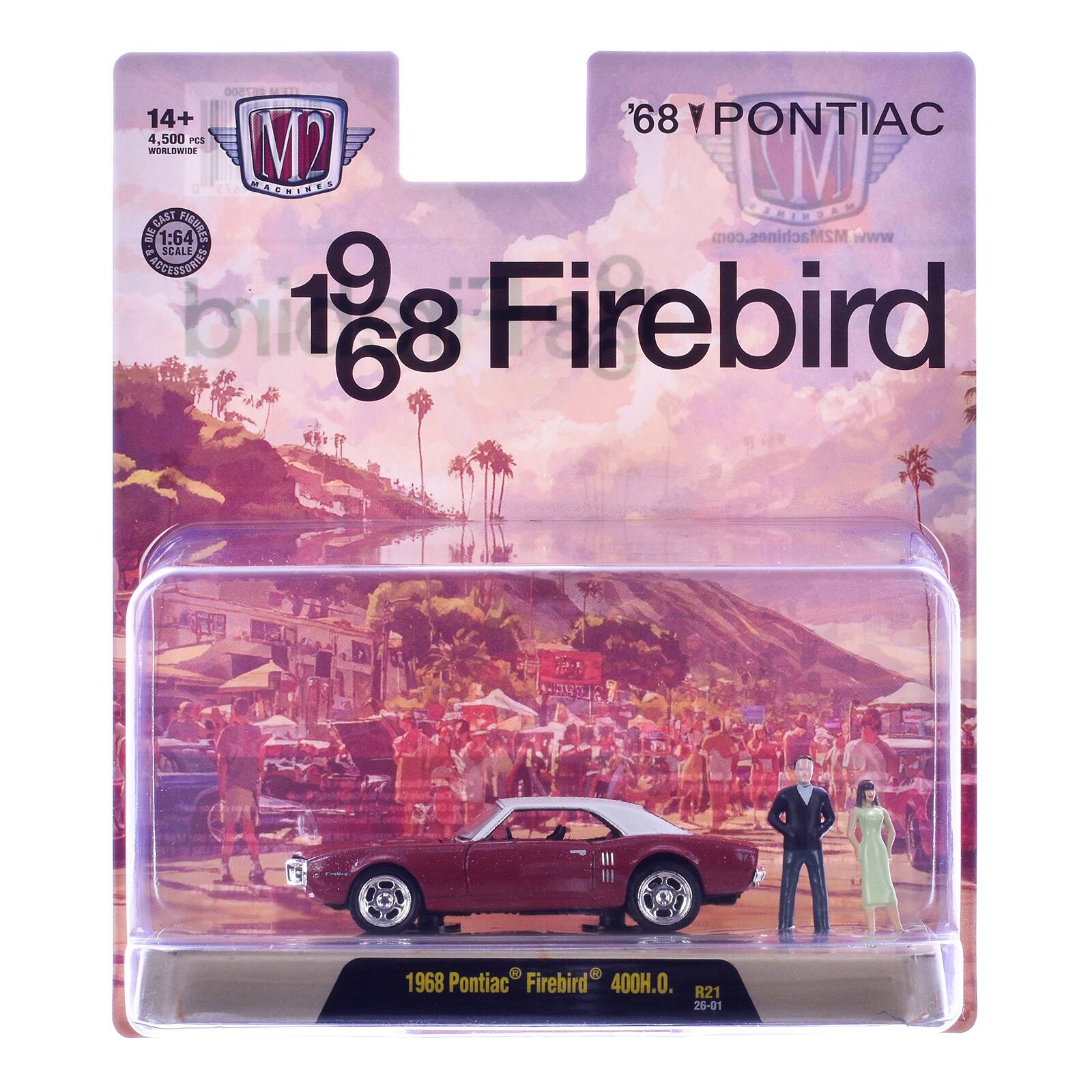 67500 14+ '68 PONTIAC 4,500 PCS WORLDWIDE V2 M2 MACHINES CASP 0N0E0 1:64 FIGURES www.M2Machines.com 7 SCALE RCEESSBA Tird 19 68 Firebird 1968 Pontiac Firebird 400H.O. R21 26-01
