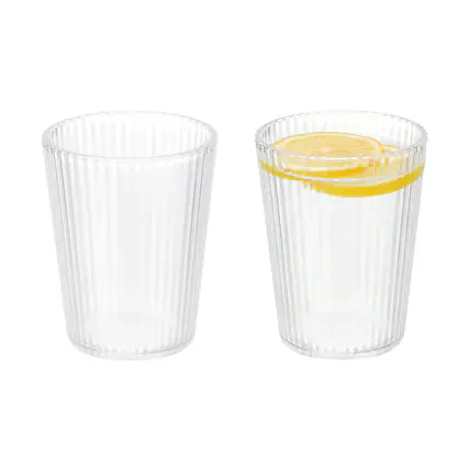 Front. Unique Bargains - 2pcs Clear Acrylic Drinking Glasses, 5.4oz Stripe Texture Unbreakable Stackable for Water Juice Beer - Transparent.