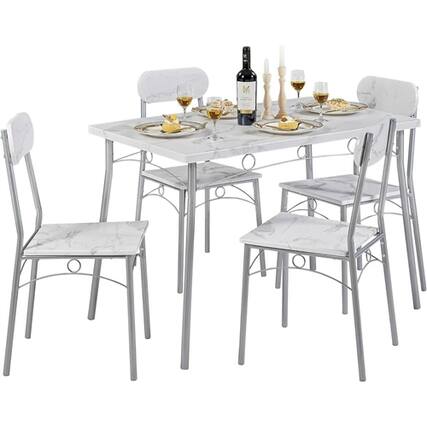 Front. SlickBlue - Stylish 5-Piece Dining Set with Wood-Top Table and Matching Chairs - White.