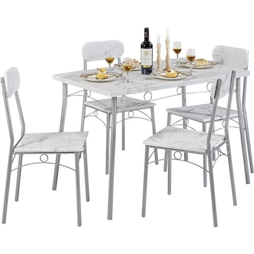 Front. SlickBlue - Stylish 5-Piece Dining Set with Wood-Top Table and Matching Chairs - White.