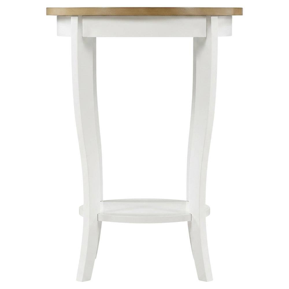 Angle. FurniFact - Round End Table in Contemporary Finish with Sturdy Surface for Living Room - White And NNtural.