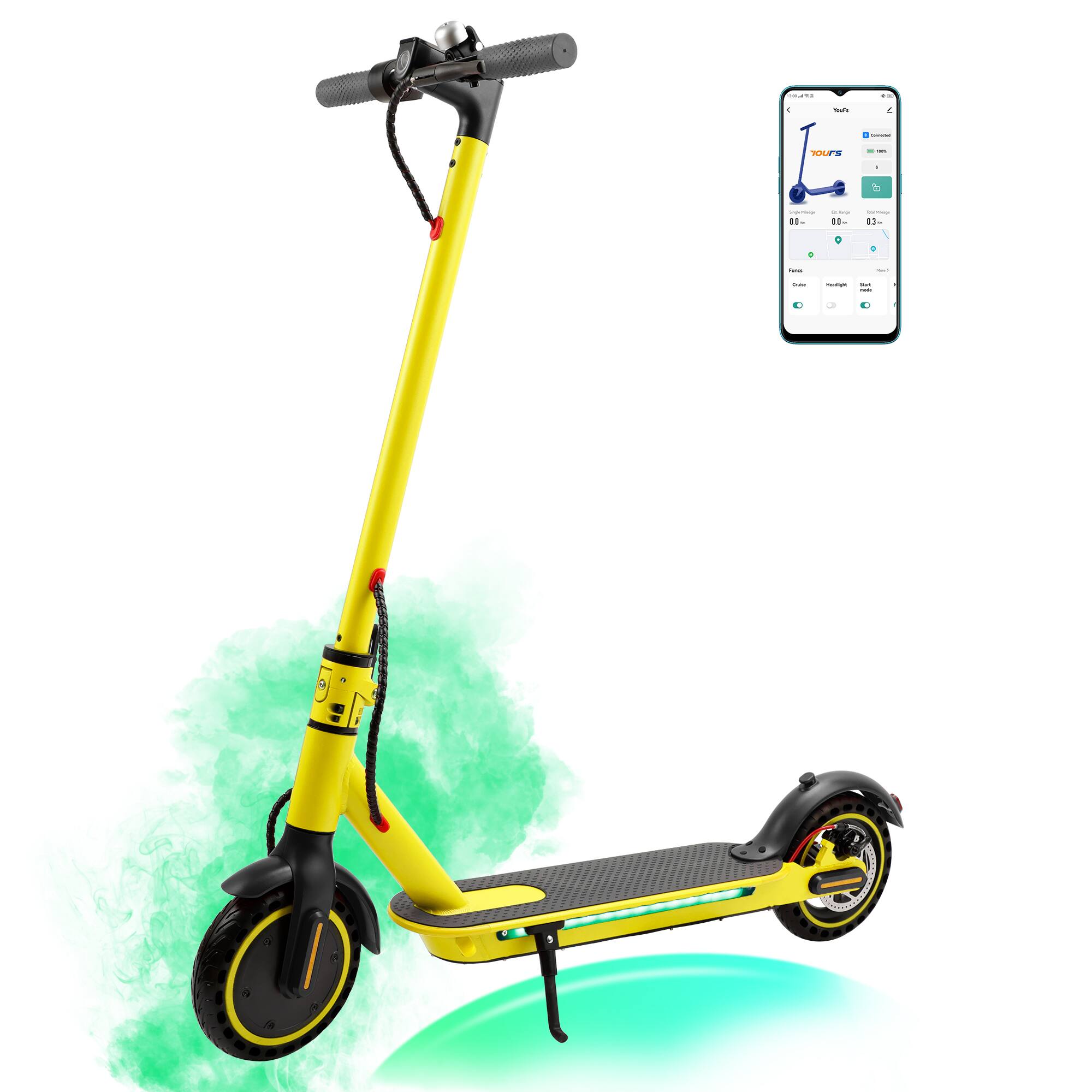 Topteng - 350W 8.5" Foldable Electric Scooter - 21.74 Miles Range, 18.64MPH, App Control, Dual Brakes for Adults and Teens - Yellow