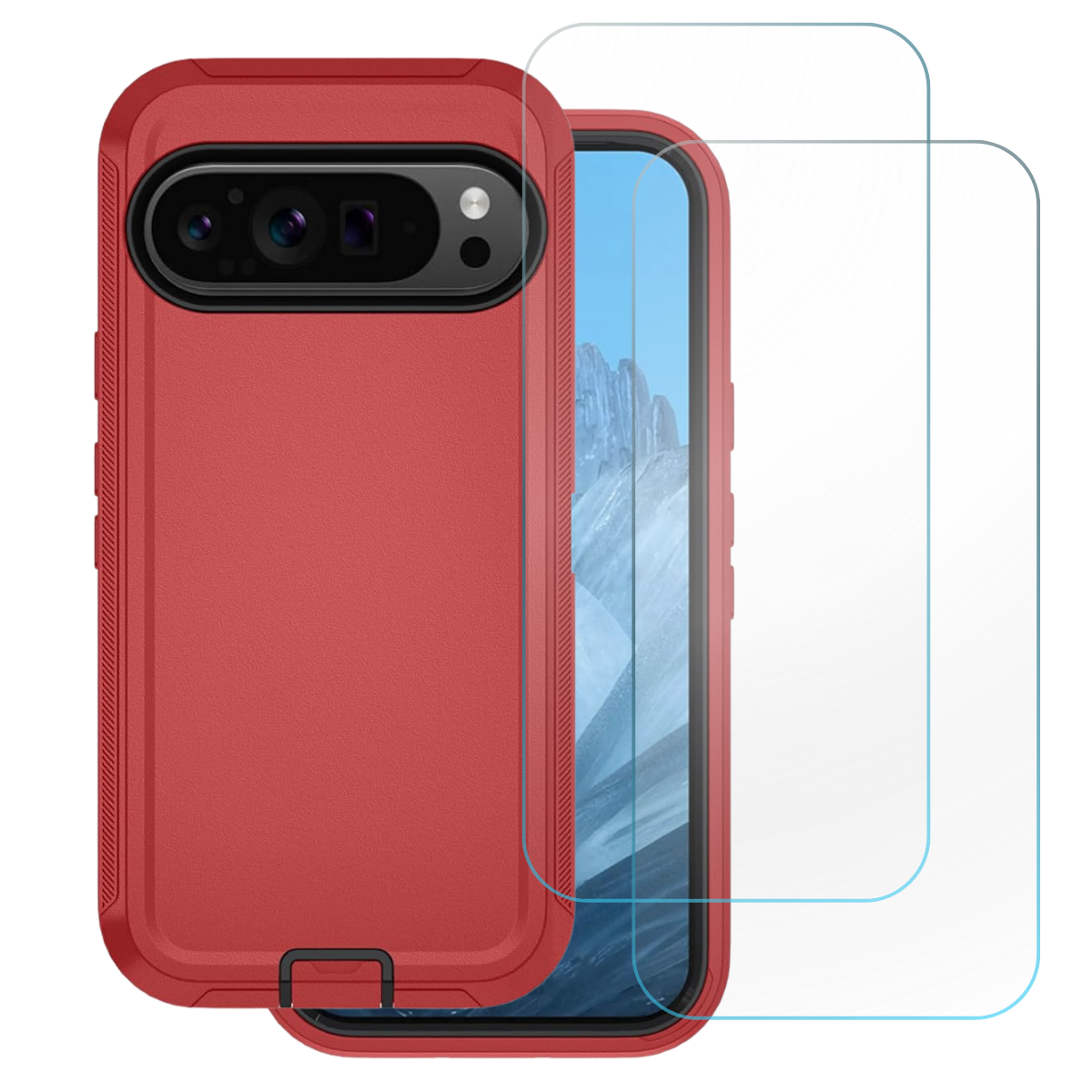 Entronix - Premium Bundle for Google Pixel 9 Pro XL - Heavy Duty Case with 2 Clear Screen Protectors - Red