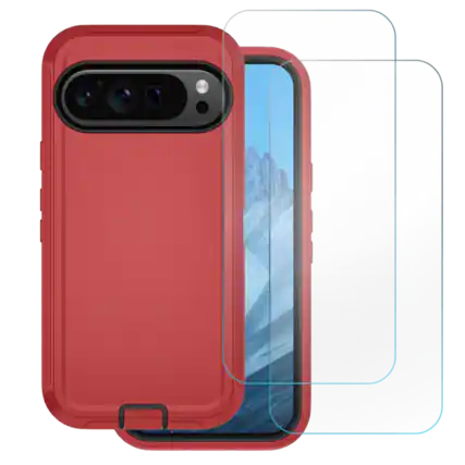 Front. Entronix - Entronix Premium Bundle for Google Pixel 9 Pro XL - Heavy Duty Case with 2 Clear Screen Protectors - Red.