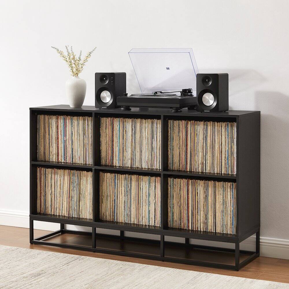 Alt View 10. Crosley Furniture - Enzo 6 Cube Record Player Stand With Vinyl Storage - Black.