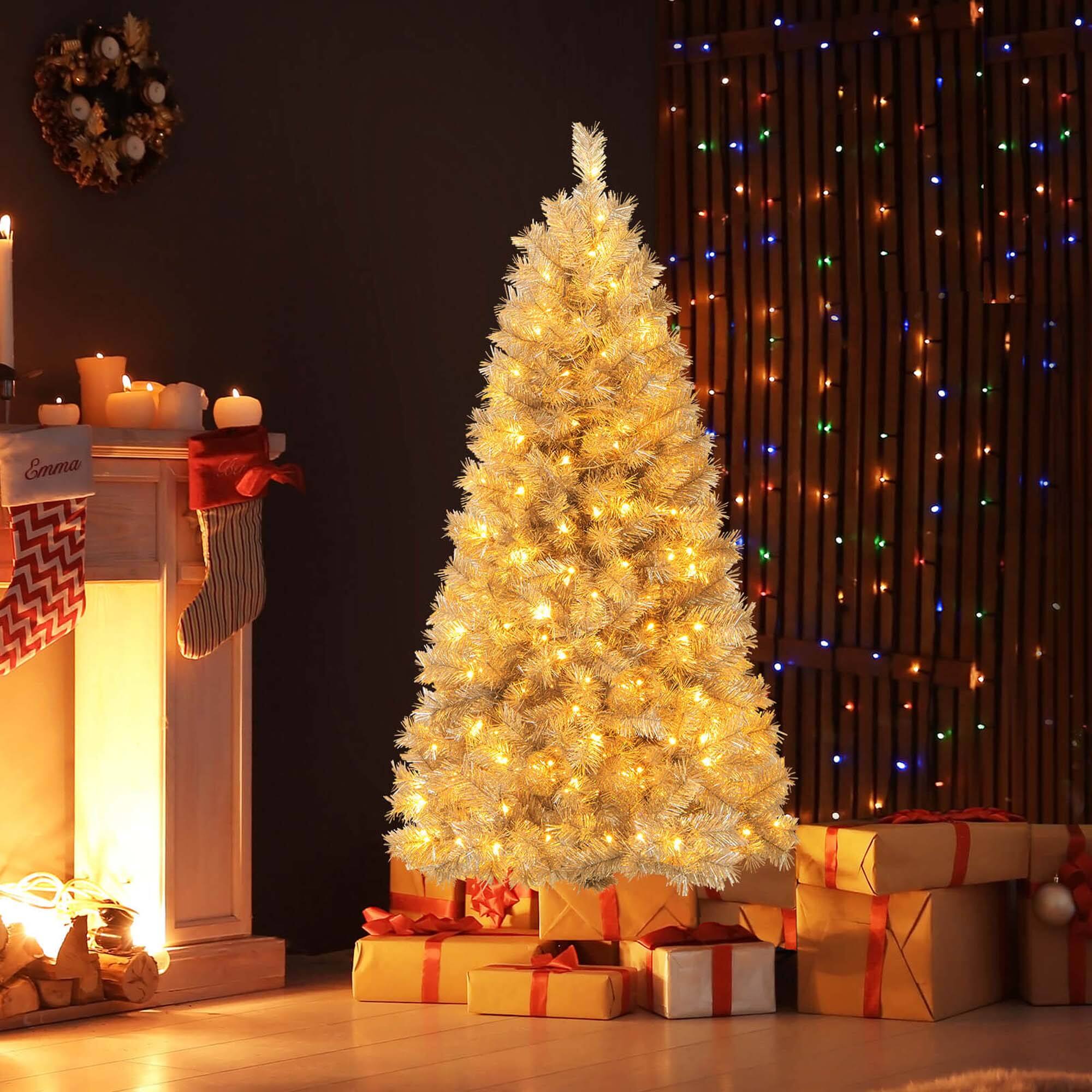 Alt View 2. Costway - Costway 5 FT Christmas Tree Artificial Xmas Tree with 385 Branch Tips 170 LED Lights - Silver.