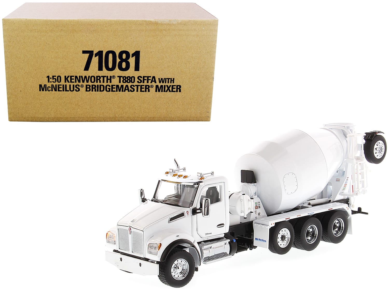 "Kenworth T880 SFFA with McNeilus Bridgemaster Concrete Mixer White ""Transport Series"" 1/50 Model by Diecast Masters" price history on PriceWatchPro