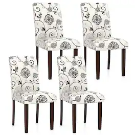 Gymax - Wooden Dining Chair Set of 4 w/Rubber Wood Legs Padded Seat S Springs High Back - Beige