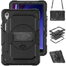 Front. UUCOVER - Full Body Case for Samsung Galaxy Tab S10 FE 10.9" X520/X526B/X528U Built-in Screen Protector Stand Shoulder Strap Cover - Black.