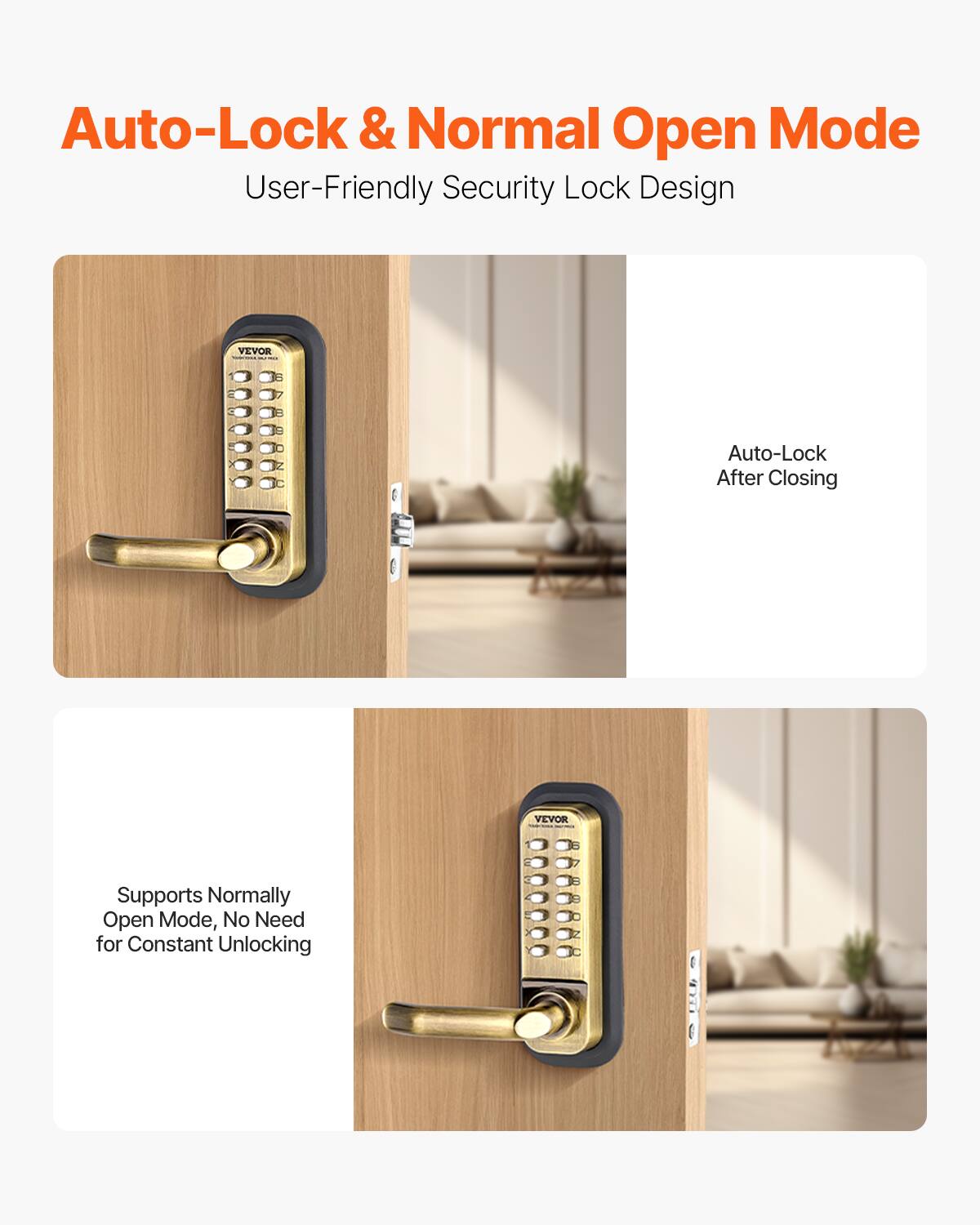 Auto-Lock & Normal Open Mode  
User-Friendly Security Lock Design  

Auto-Lock After Closing  

Supports Normally Open Mode, No Need for Constant Unlocking