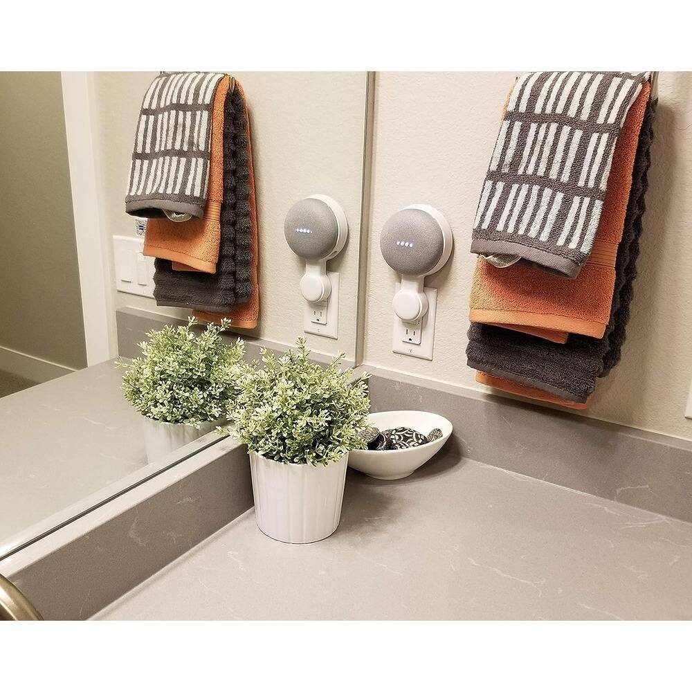 Front. RTMB - Outlet Wall Mount for Google Home Mini 1st Gen, Space-Saving Holder, White.