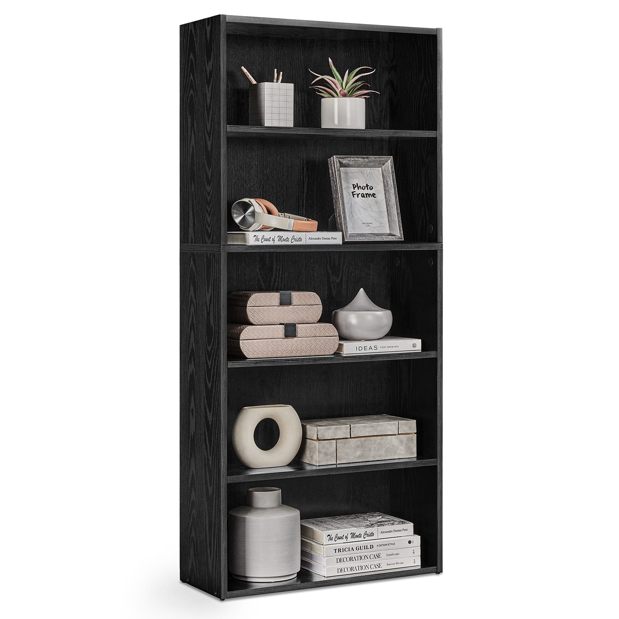 Songmics Home - CUSTOS Collection - Bookshelf, 5-Tier Bookcase, Book Shelf, Open Storage Shelf, 9.4 x 23.6 x 52.8 Inches - Ebony Black