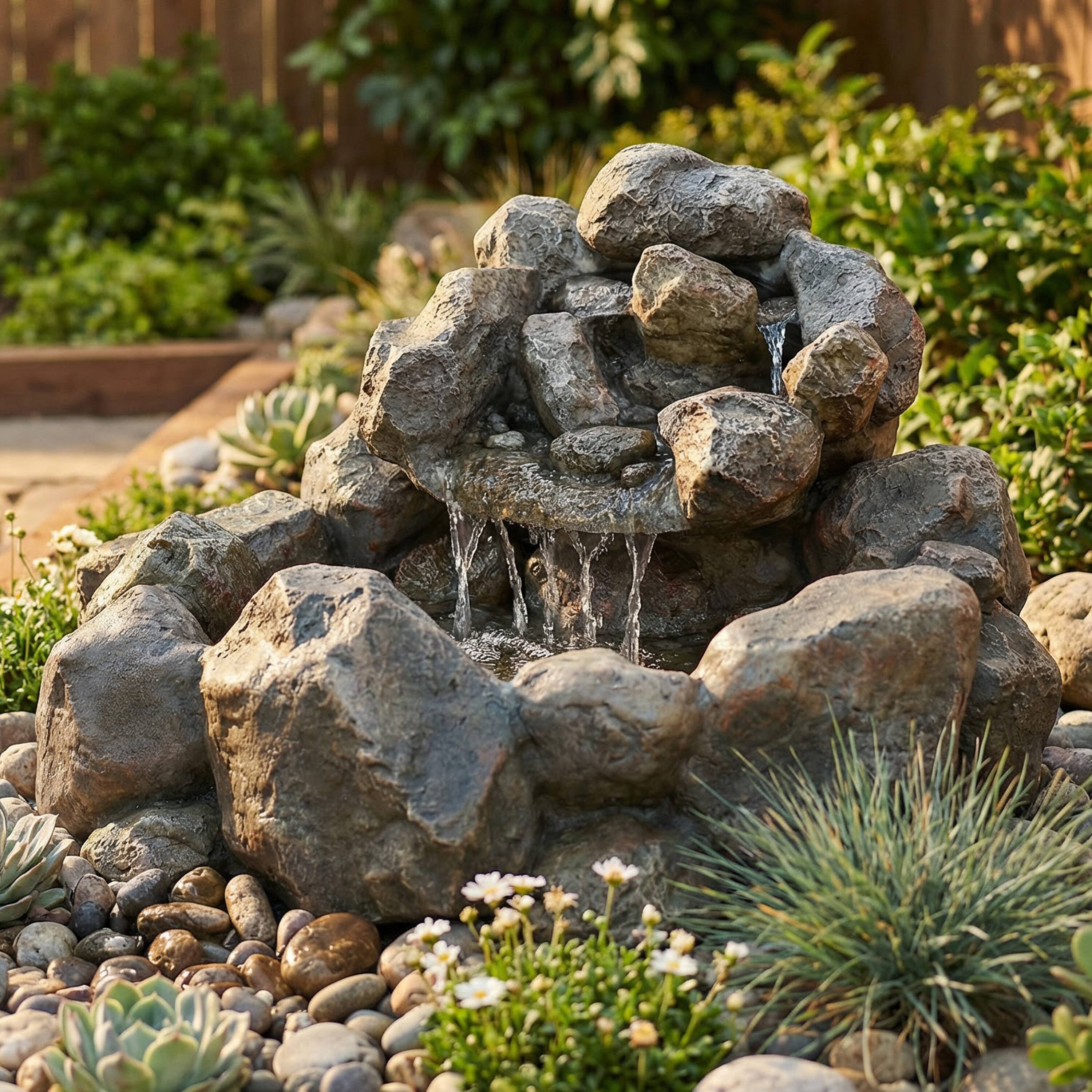 Alt View 8. Sunnydaze - Electric Resin Rocky Ravine Outdoor Water Fountain - 18 in - Grey.