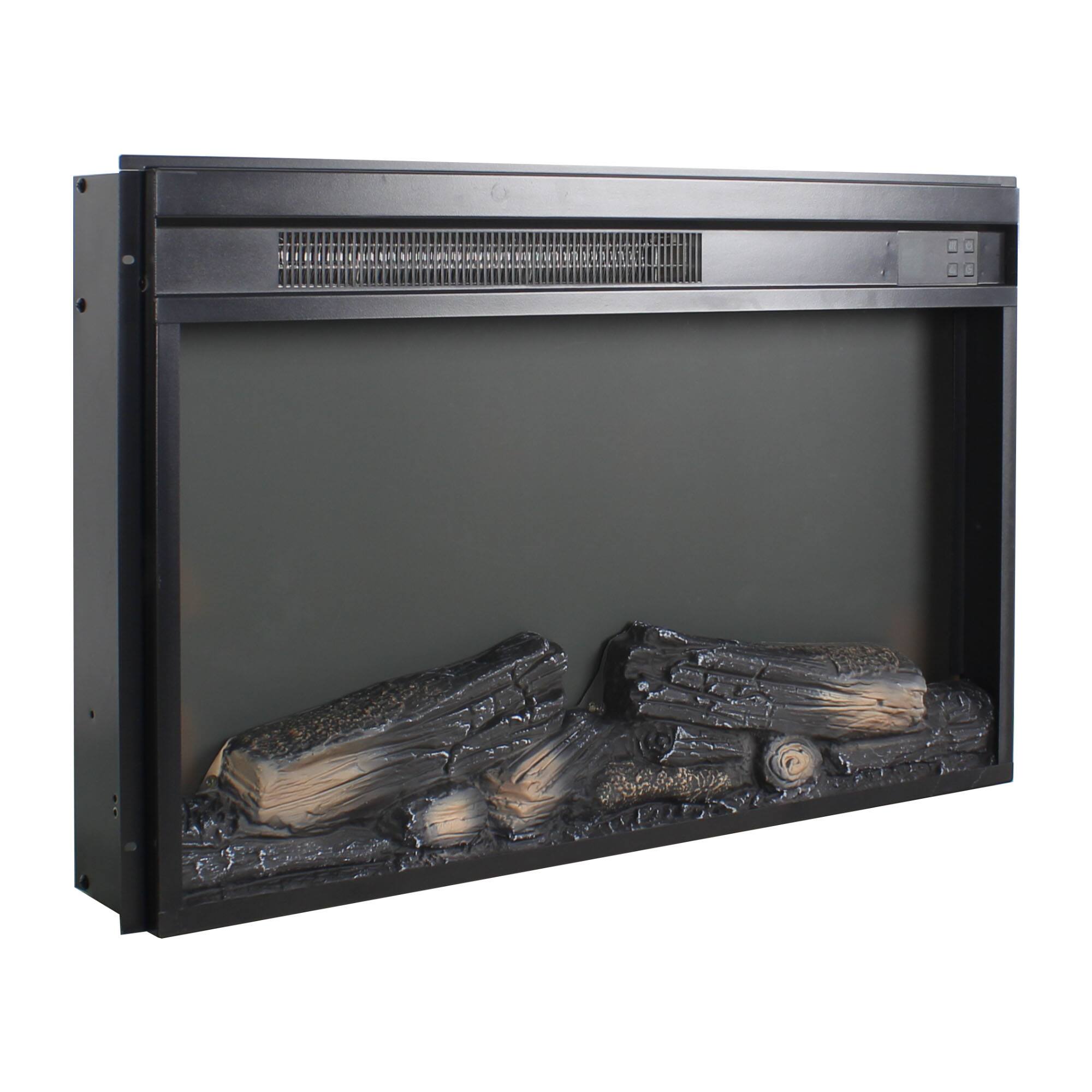 Alt View 2. Mondawe - 26" Ultra-Thin Electric Fireplace Insert w/ Heater, Log Set, Remote, Timer, CSA/UL Certified - Black.