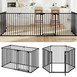 Gymax - 6-Panel Adjustable Pet Safety Fence w/Auto-close Door & Double Locking System Black