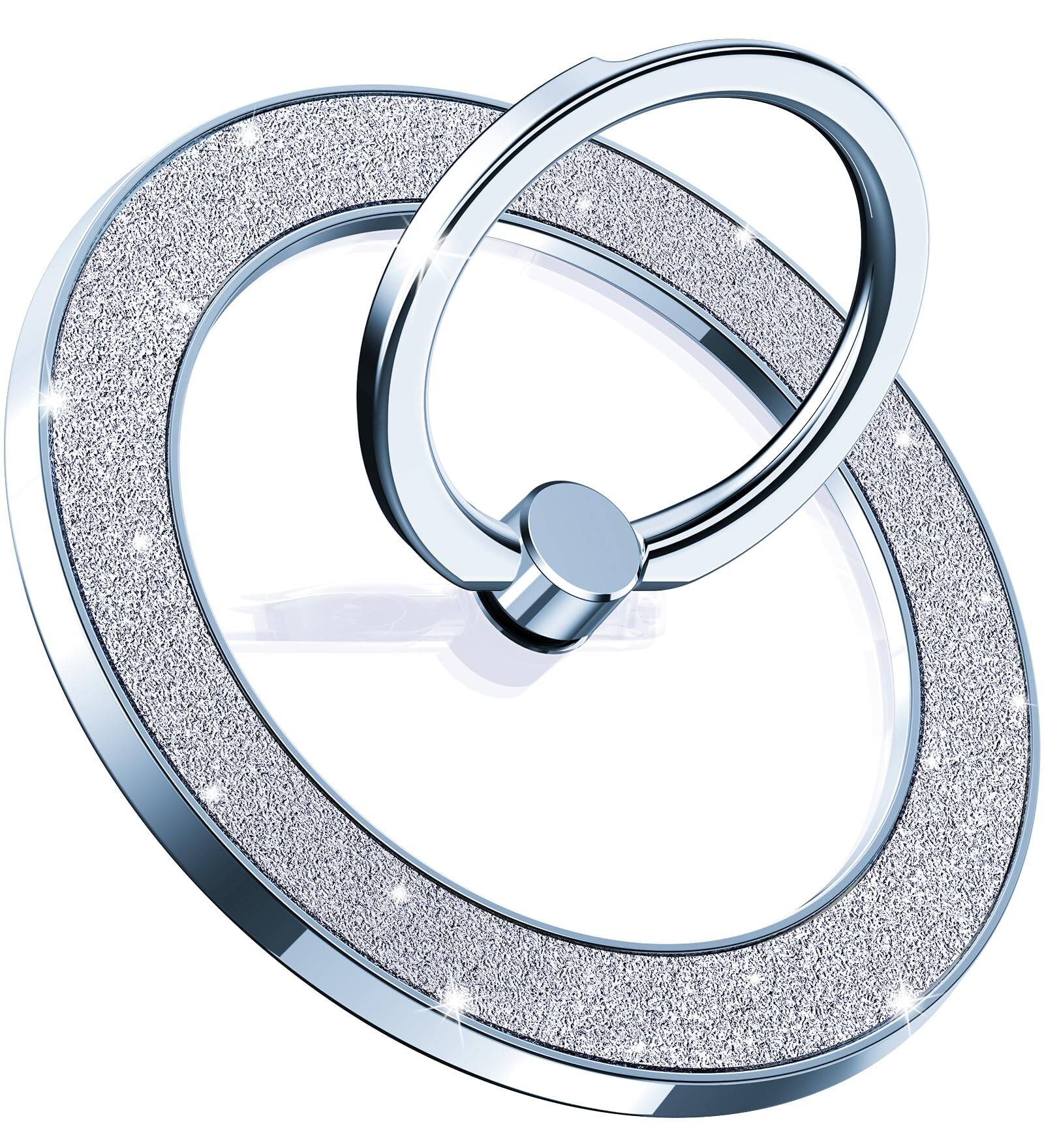 Front. COTTAGE - Magnetic Phone Ring Holder For Magsafe Grip Compatible With Wireless Charging glitter - Glitter Blue.