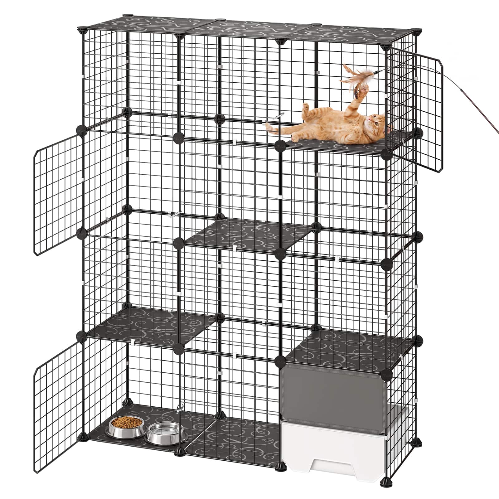 "VEVOR - Cat Cage 4-Tier 40.98""x13.98""x55"" DIY Cat Playpen with Litter Box, Indoor Enclosure Detachable Metal Wire Kennel Crate - Black" price history on PriceWatchPro