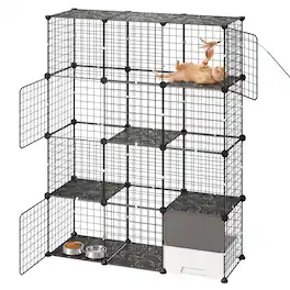 VEVOR - Cat Cage 4-Tier 40.98"x13.98"x55" DIY Cat Playpen with Litter Box, Indoor Enclosure Detachable Metal Wire Kennel Crate - Black