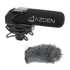 Front. Azden - Azden SMX 15 Powered Shotgun Video Black Microphone and Windshield Cover Bundle.