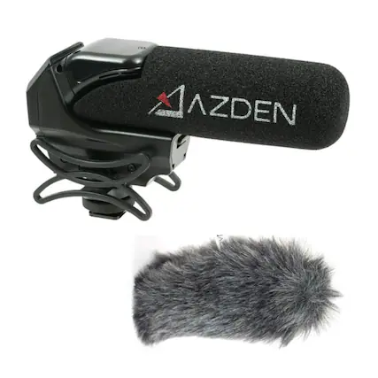 Front. Azden - Azden SMX 15 Powered Shotgun Video Black Microphone and Windshield Cover Bundle.