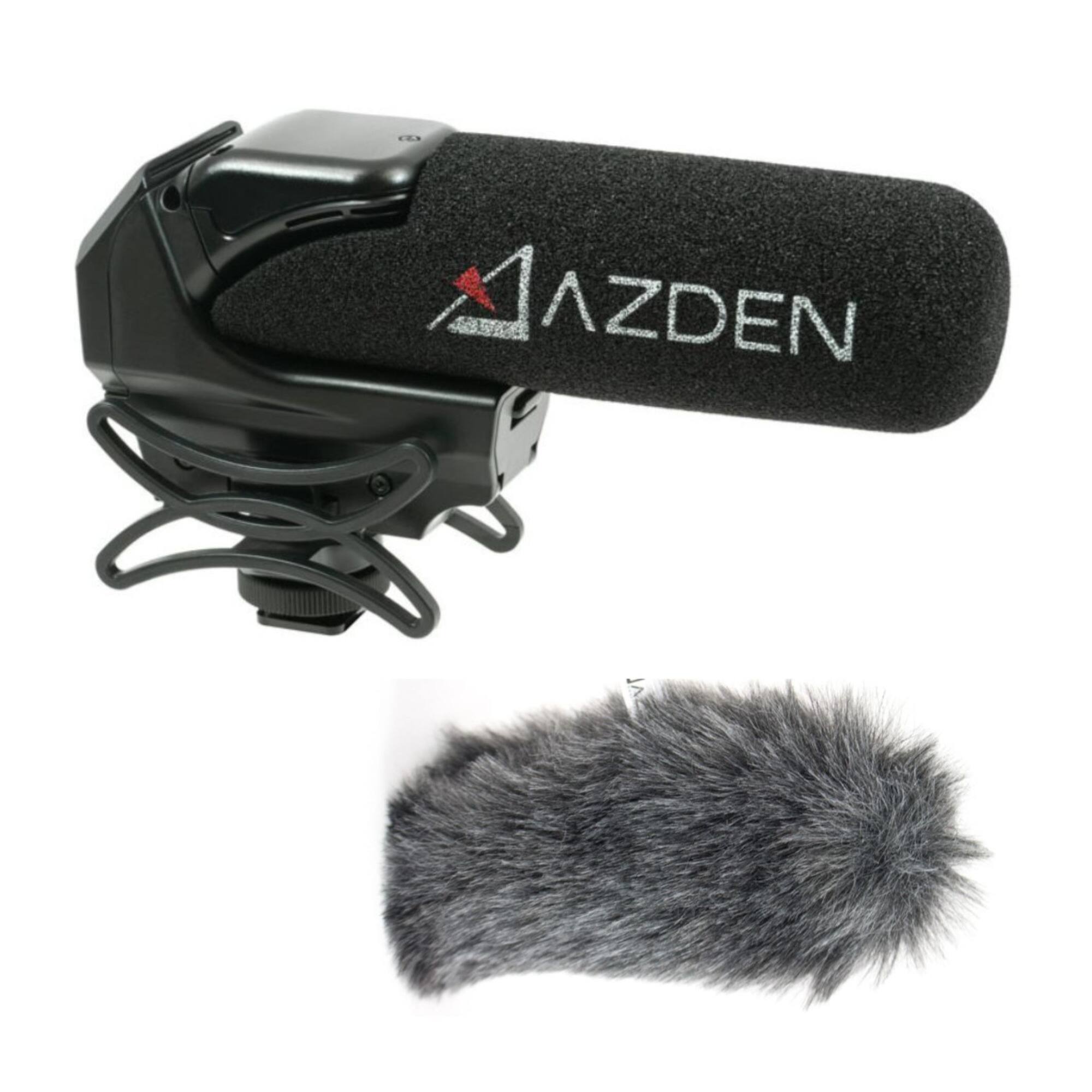 Front. Azden - Azden SMX 15 Powered Shotgun Video Black Microphone and Windshield Cover Bundle.