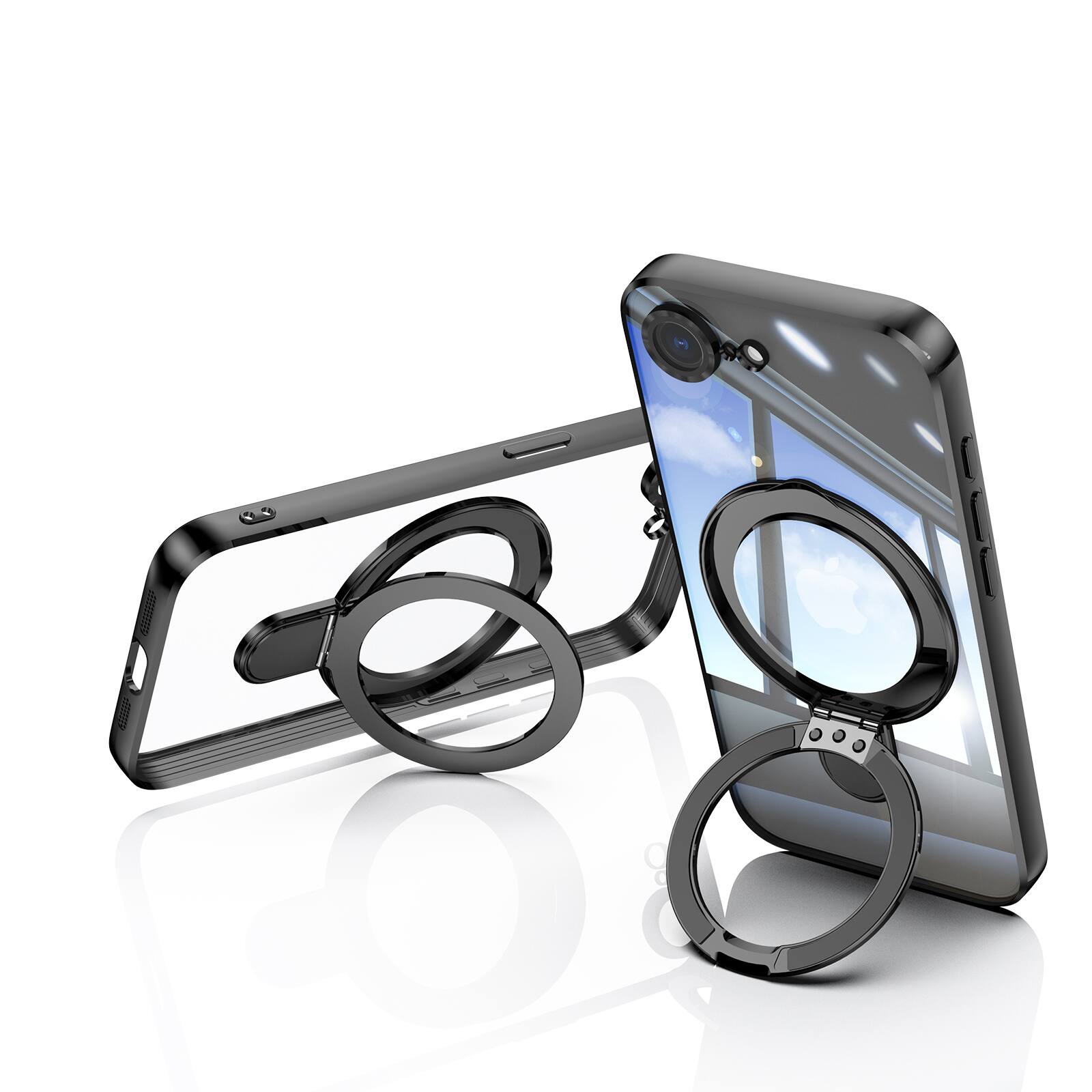 Alt View 2. Dteck - Clear Mag Safe Case for Apple iPhone 17e / 16e,Transparent Back Plated Bumper Shockproof Metal Stand Cover + Lens Film - Black.