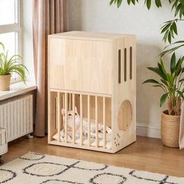 BreeBe - Double-Layer Wooden Cat Enclosure with Soft, Removable Cushions