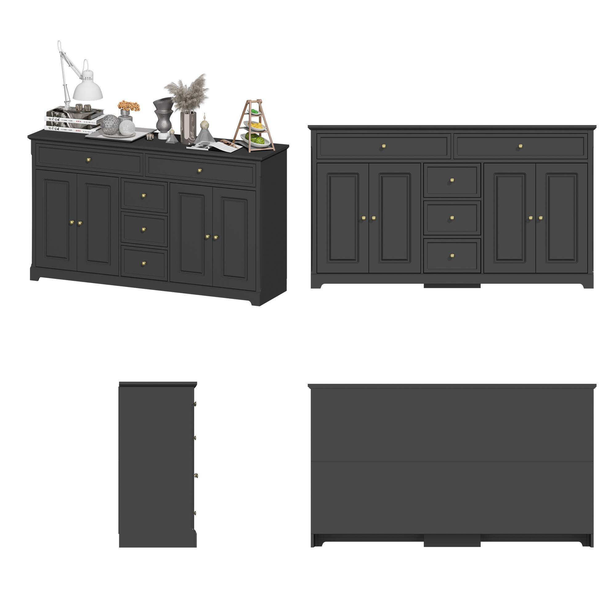 Angle. Famapy - Famapy Buffet Cabinet: Modern - Classic Storage with Gold Accents Credenzas - Black.