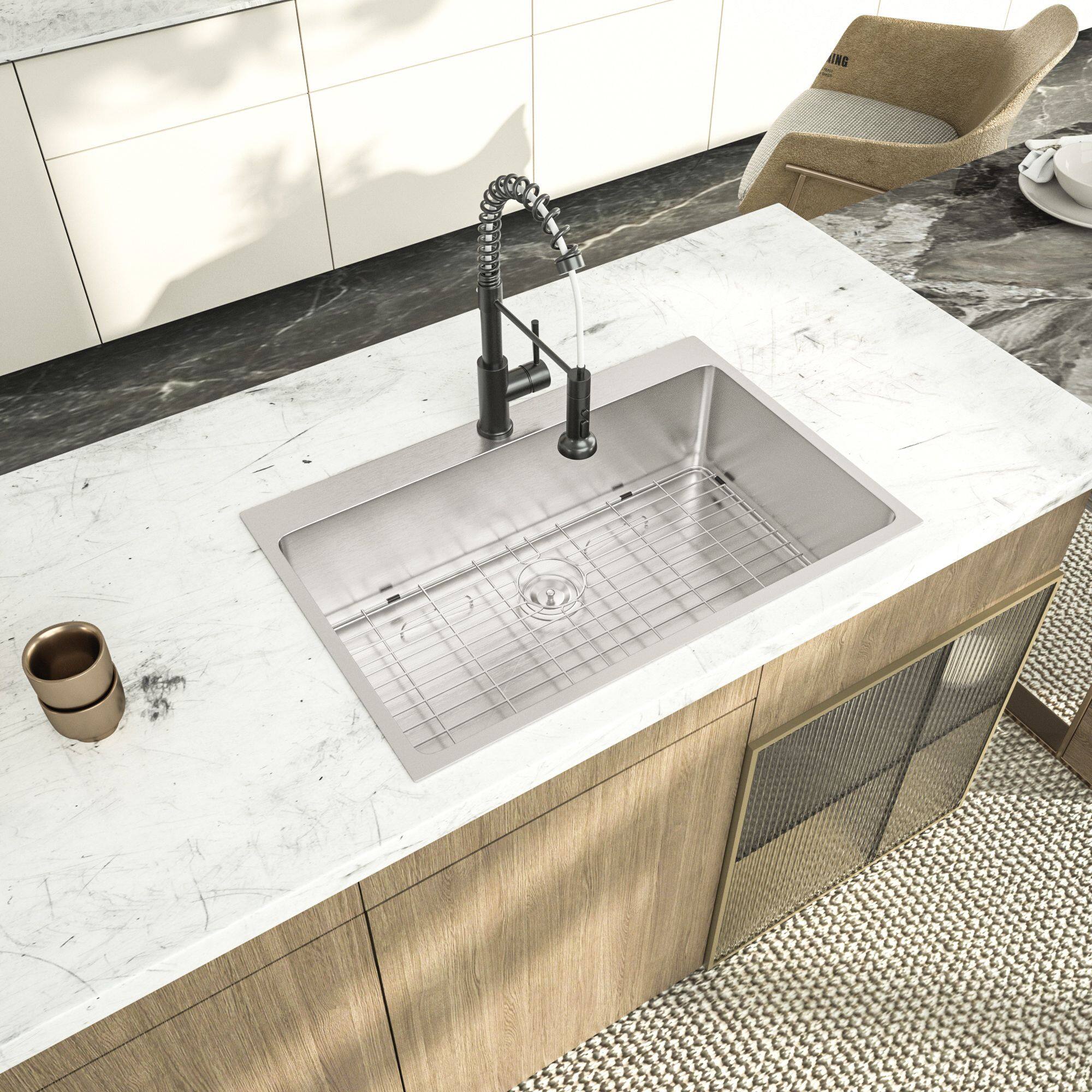 Angle. Lordear - 33"x22"x10" Topmount Sinks 16 Gauge Single Bowl Stainless Steel Kitchen Sink - Stainless steel.