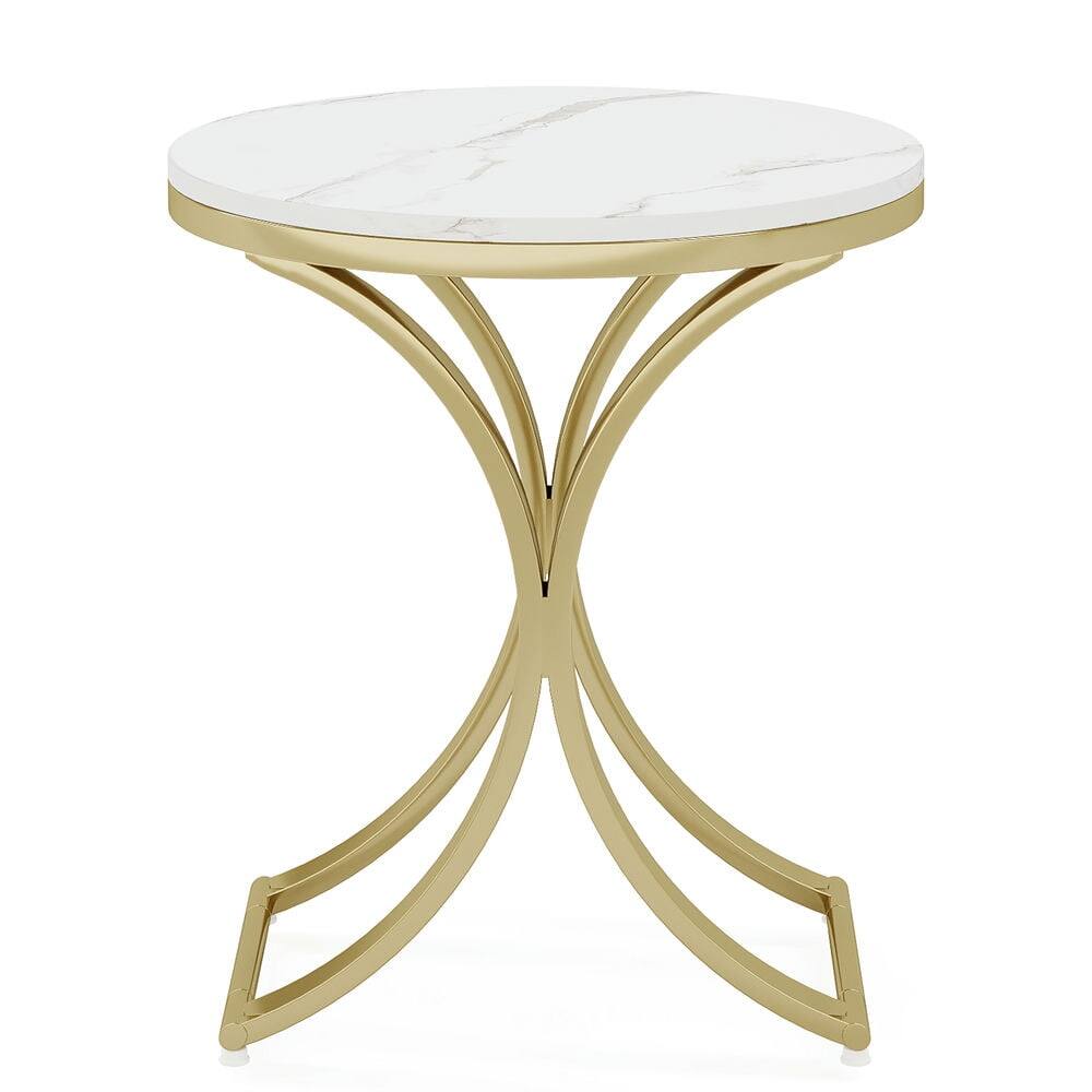 Alt View 2. Kadyn - Kadyn Sofa Side End Table, Round Couch Table Sofa Table Small Coffee Table with Metal Frame,White & Gold - White.