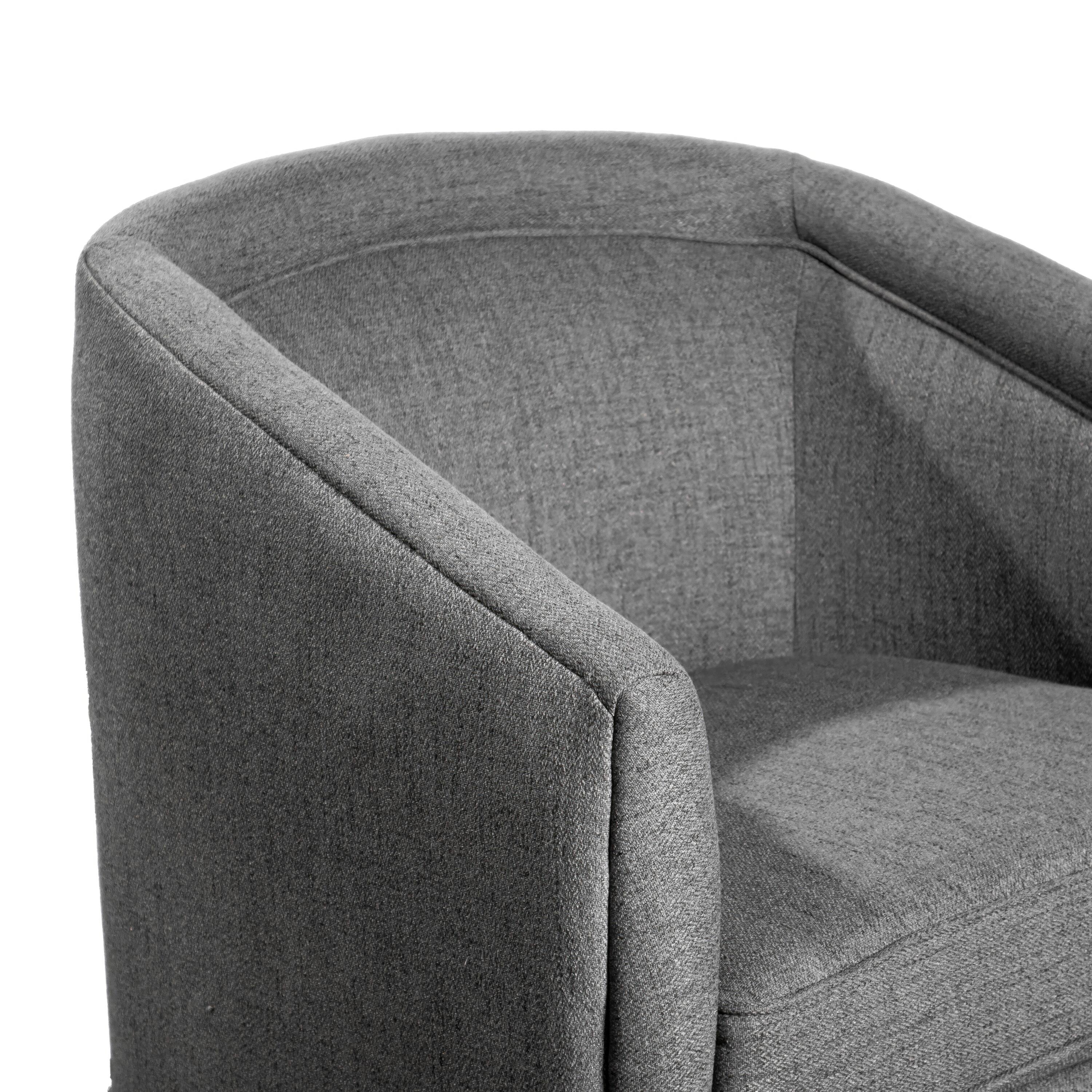 Alt View 10. Emma + Oliver - Della Club Style Barrel Accent Chair with 360 Degree Swivel Brushed Gold Vinyl Wrapped Base and Sloped Armrests - Gray.