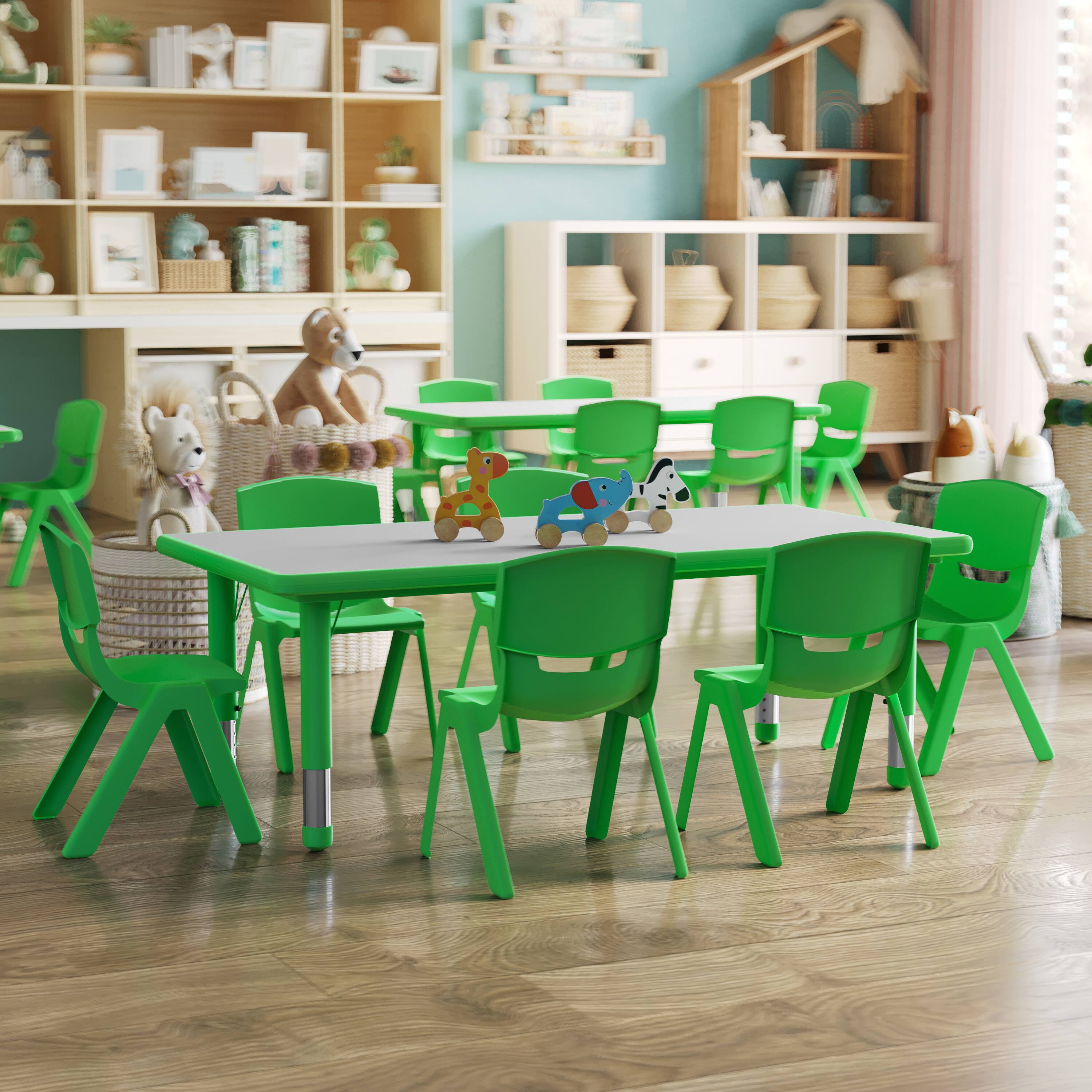 "Emma + Oliver - 23.625""W x 47.25""L Rectangular Plastic Height Adjustable Activity Table Set with 6 Chairs - Green" price history on PriceWatchPro